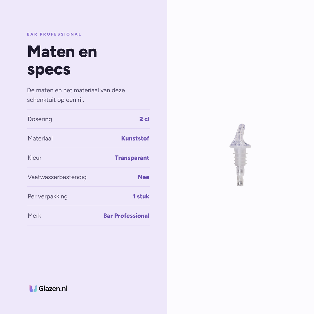 Maten en specificaties van de Bar Professional Schenktuit met Schenkmaat 2 Cl Transparant