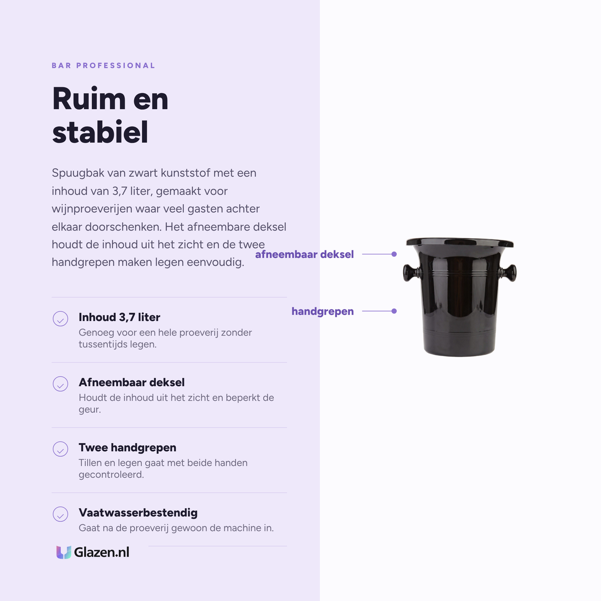 Eigenschappen van de Bar Professional Spuugbak Kunststof Zwart 3,7 Liter