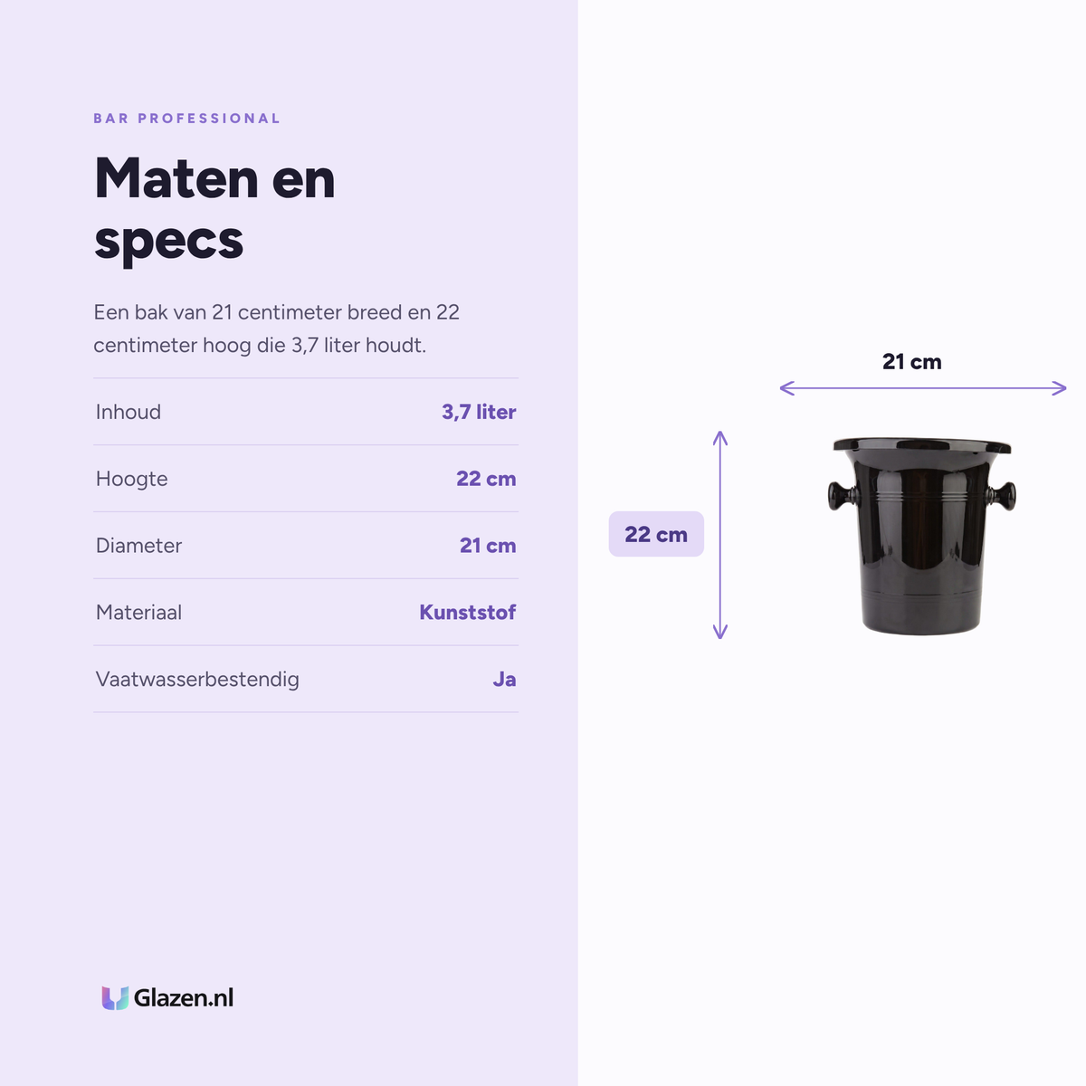 Maten en specs van de Bar Professional Spuugbak Kunststof Zwart 3,7 Liter