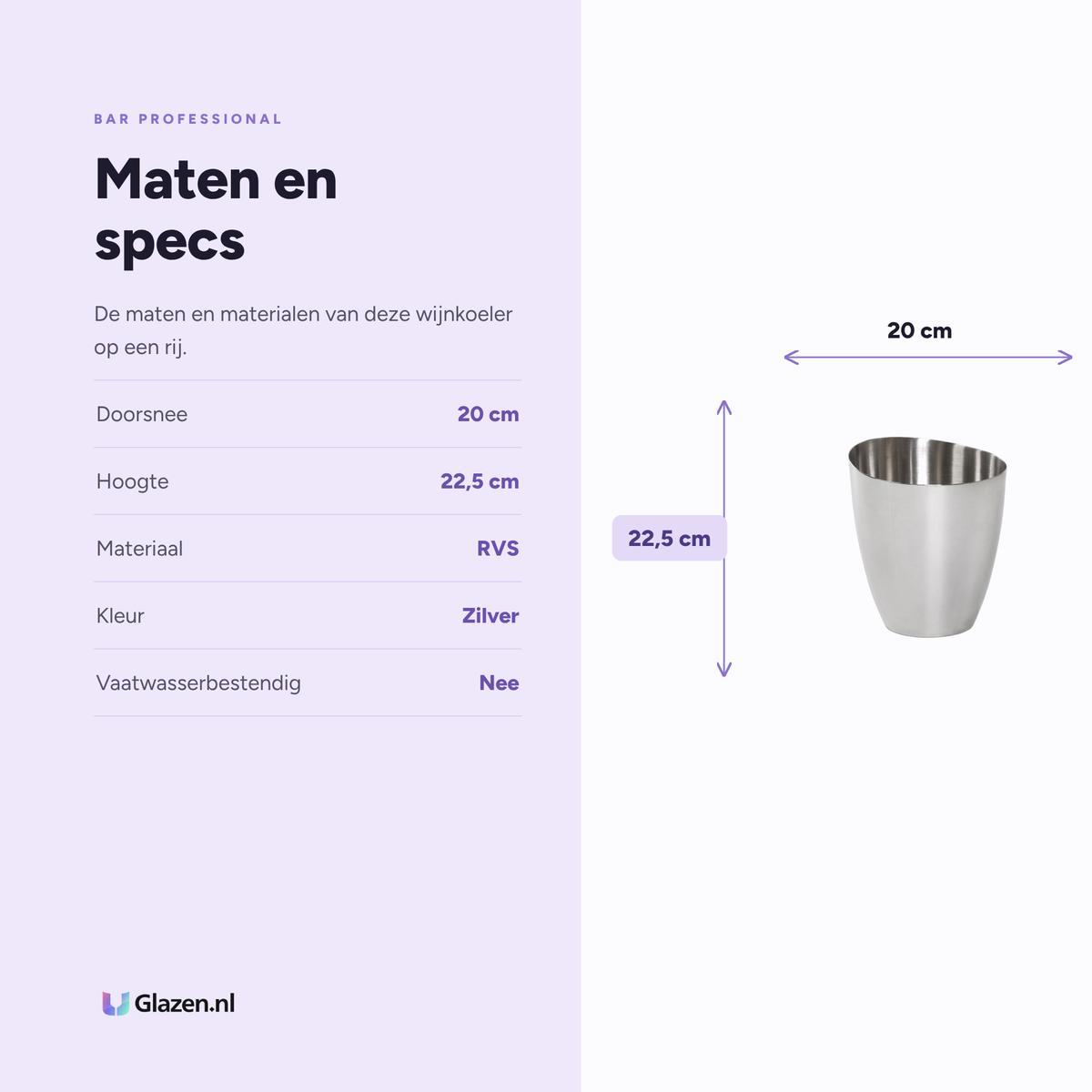 Bar Professional Verona Wijnkoeler RVS 20 Cm maten en specificaties - Glazen.nl