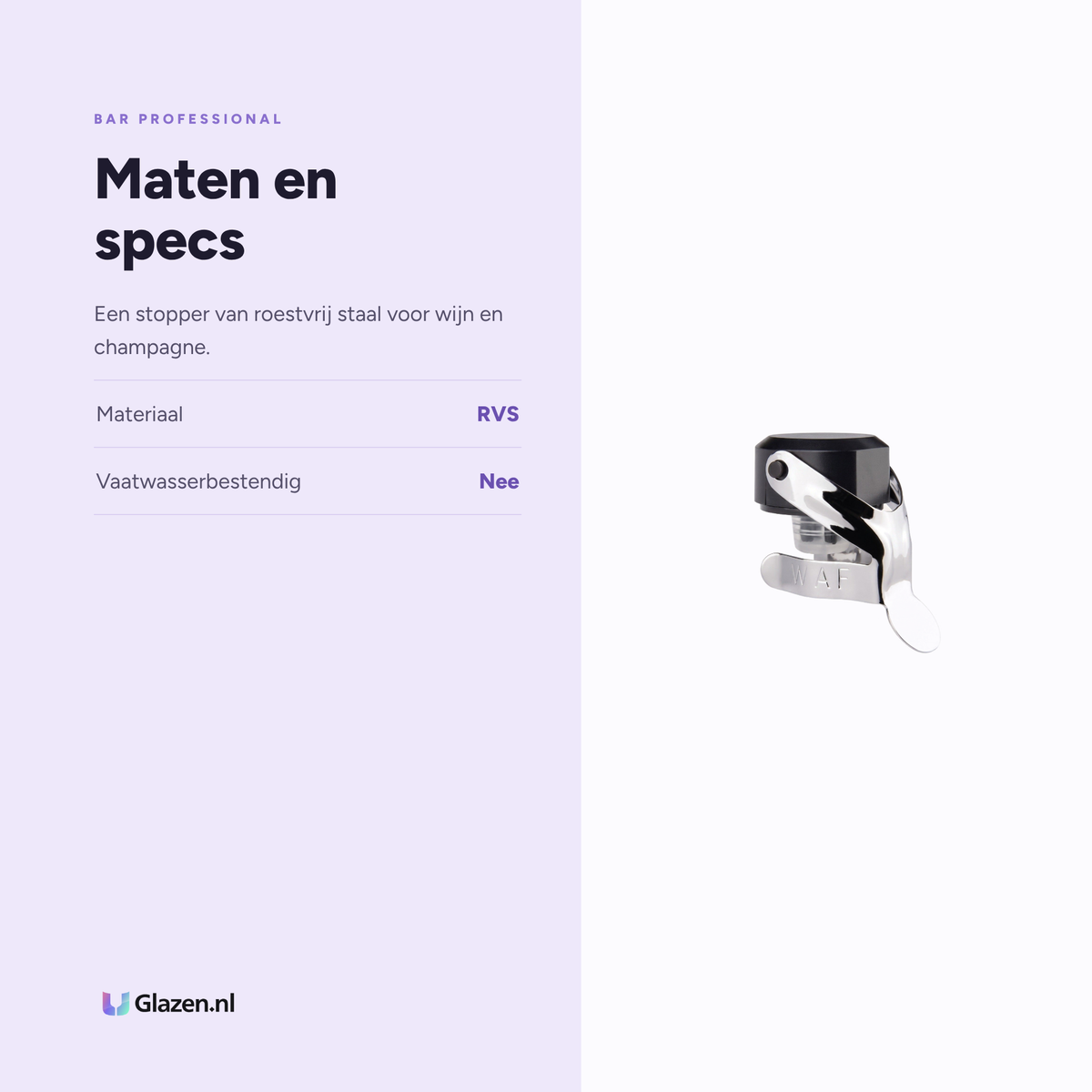 Maten en specs van de Bar Professional Wijn- en Champagnestopper RVS