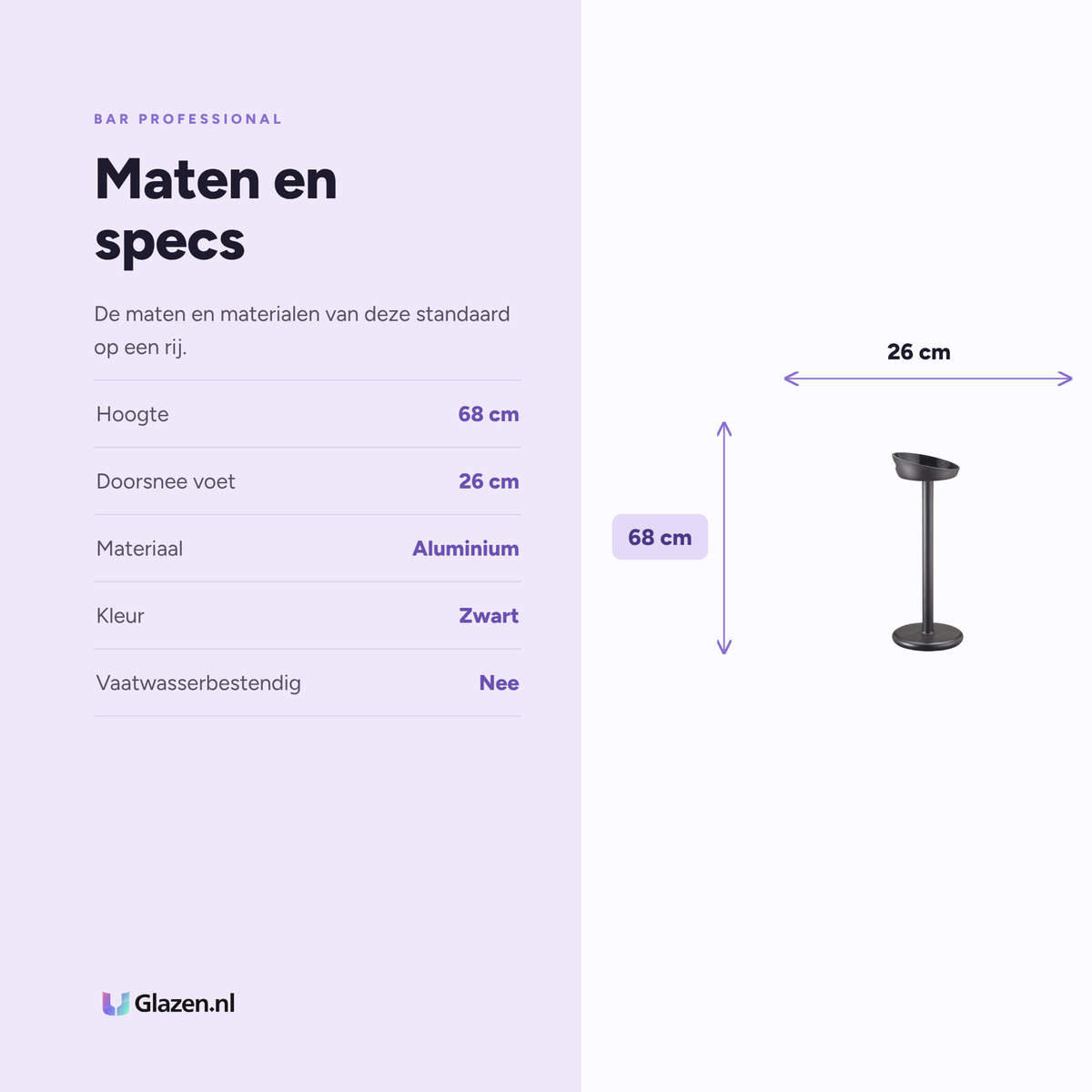 Bar Professional Wijnstandaard Aluminium Zwart 68 Cm maten en specificaties - Glazen.nl