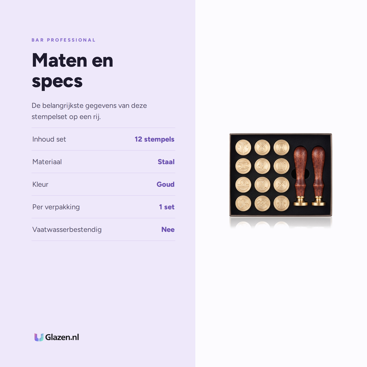 Maten en specificaties van Bar Professional Zodiac IJsstempel Goud 12-Delige Set