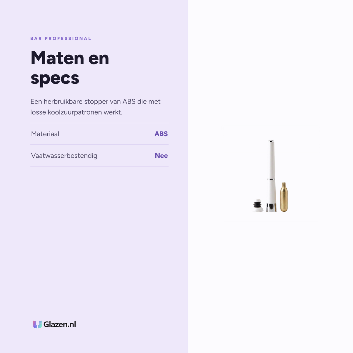 Bar Professional Zzysh Champagnestopper Wit maten en specs