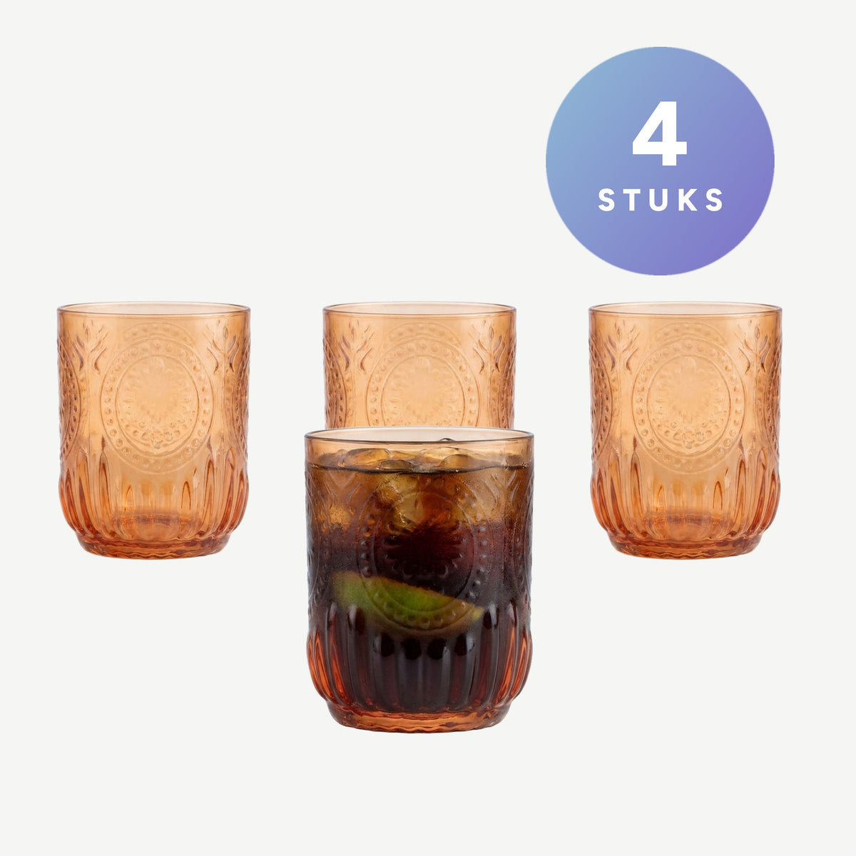 Set van 4 stuks J-Line Maya Waterglas 32 Cl Oranje - Glazen.nl