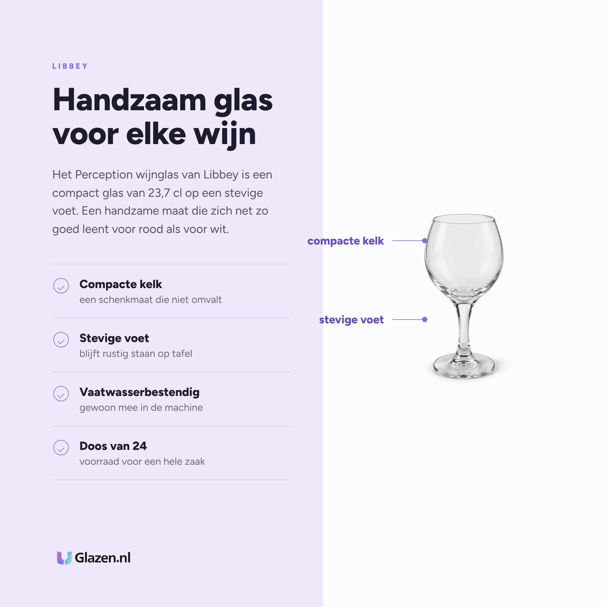 Infographic met de eigenschappen van het Libbey Perception wijnglas 23,7 cl