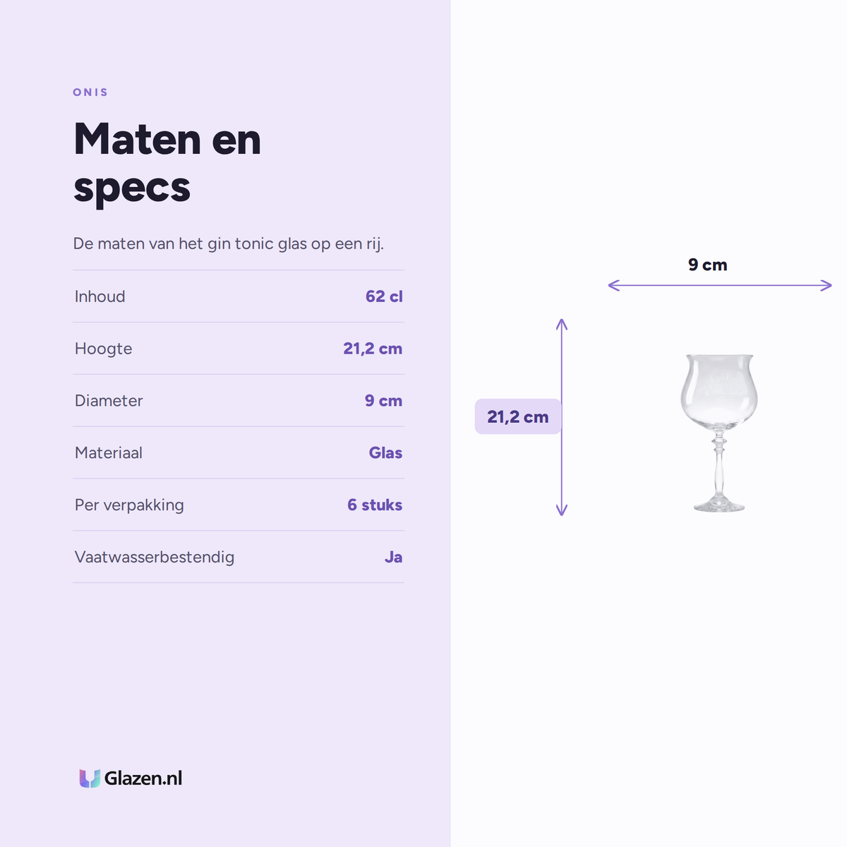 Maten en specificaties van de Onis 1924 Gin Tonic Glas 62 Cl - 6 Stuks