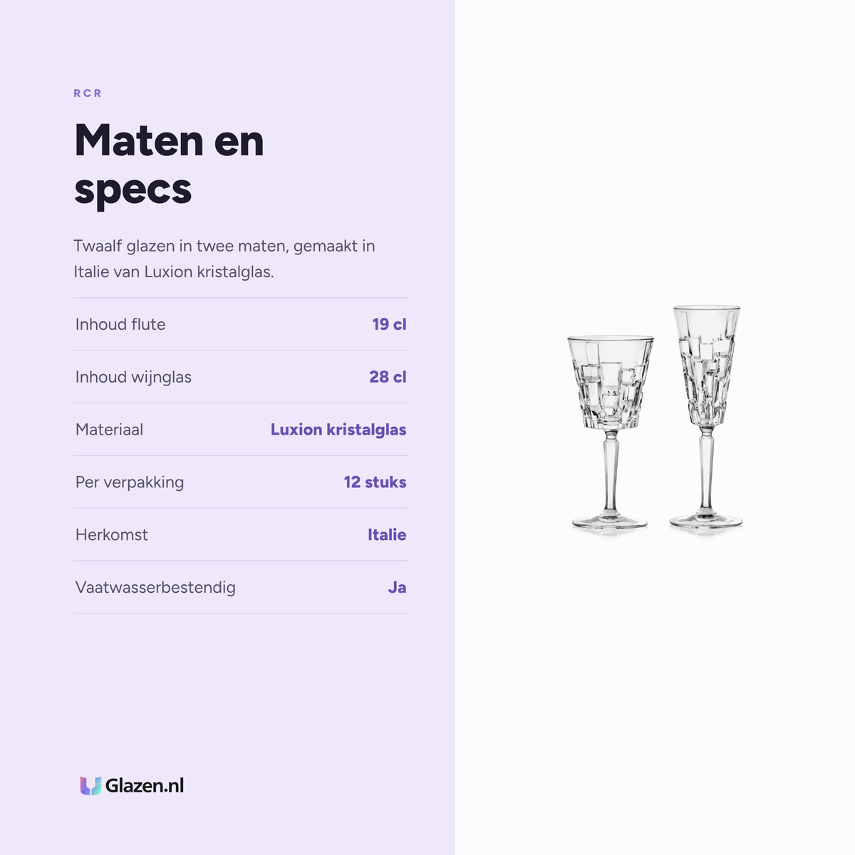 Maten en specificaties van de RCR Etna glazenset 12 delig