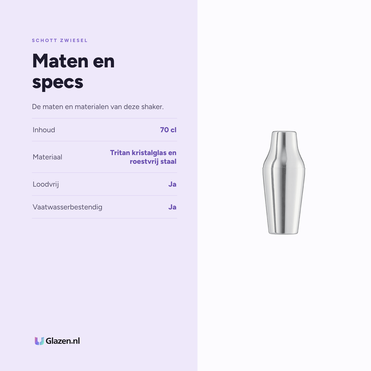 Maten en specificaties van de Schott Zwiesel Basic Bar Selection Shaker 70 Cl