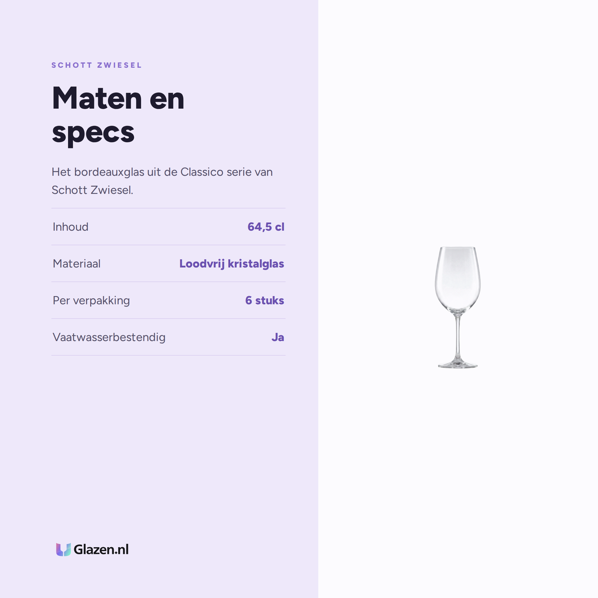 Maten en specs van Schott Zwiesel Classico Bordeauxglas 64,5 Cl
