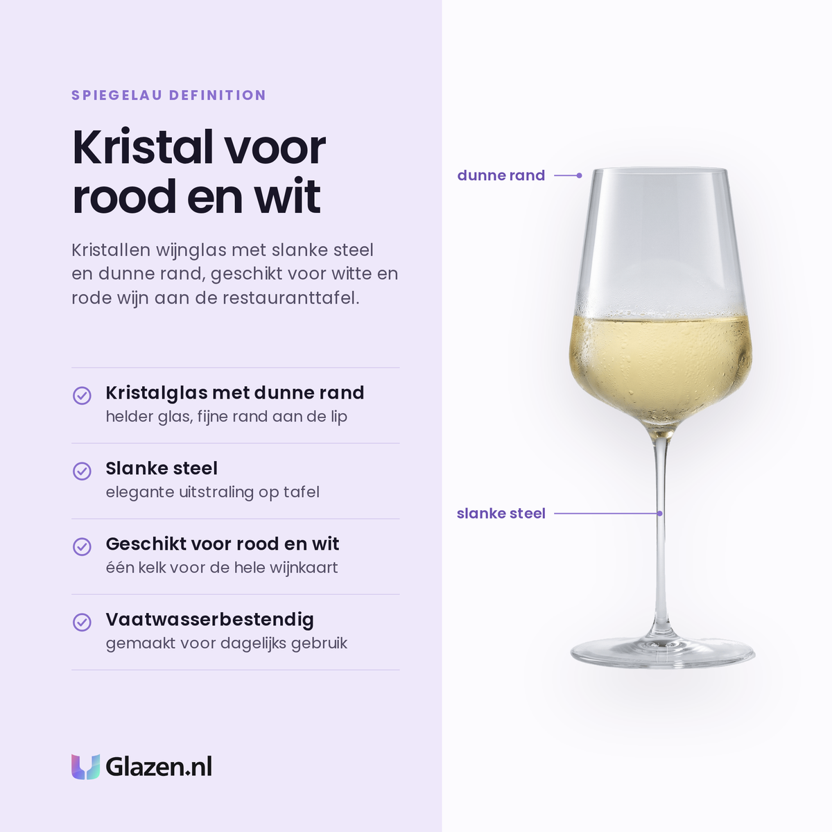 Spiegelau Definition wijnglas 55 cl eigenschappen: kristalglas met dunne rand, slanke steel, geschikt voor rood en wit, vaatwasserbestendig