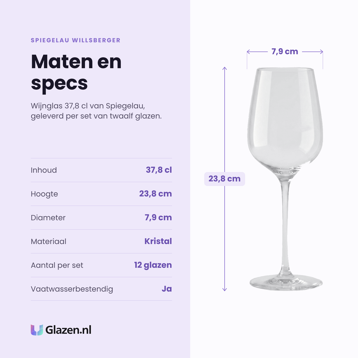 Spiegelau Willsberger Anniversary wijnglas 37,8 cl specificaties: inhoud 37,8 cl, hoogte 23,8 cm, diameter 7,9 cm, kristalglas, set van 12